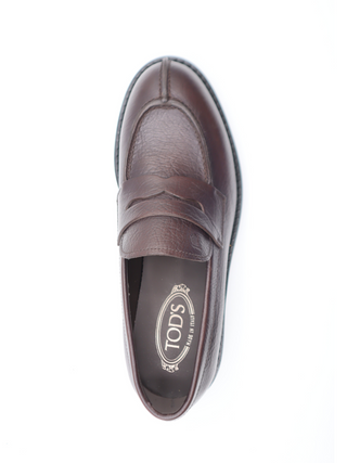 Tods Brown Grained Leather Platform Loafers