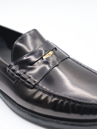 Tods Polished Leather T-Coin Penny Loafers Black