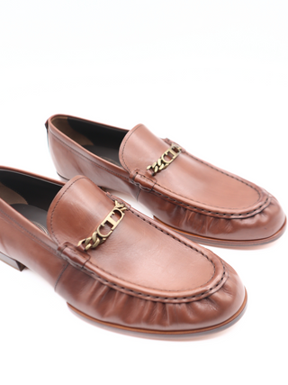 Tods Ruched Leather Gold Chain Loafer