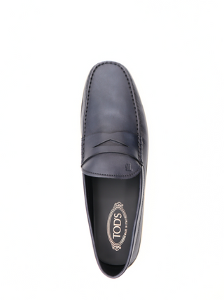 Tods Baltic Blue Leather Mocassin Loafer with Contrast Sole