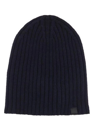 Tom Ford Ribbed Knit Beanie with Logo Patch Navy