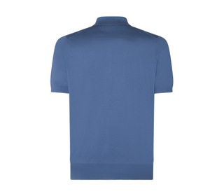 Brunello Cucinelli Cotton Knit Point-Collar Polo Shirt in Oxford Blue