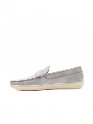 Tods Scuffed Light Blue-Grey Leather Penny Loafers