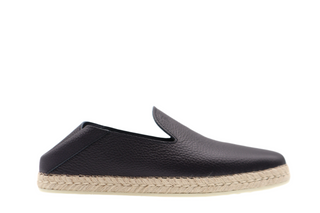 Tods Grained Leather Folding-Back Espadrille Loafers Navy
