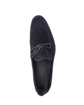 Tods Dark Navy Blue Suede Laccetto Loafers