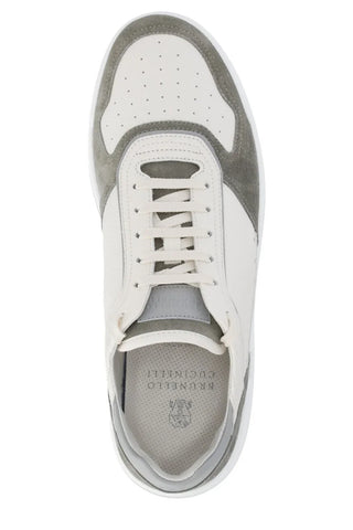 Brunello Cucinelli Ecru and Grey Paneled Low-Top Sneakers