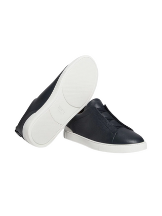 Zegna Grained Leather Low-Top Slip-On Sneakers with Contrast Sole