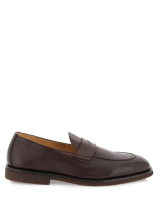 Brunello Cucinelli Smooth Leather Penny Loafers Dark Brown