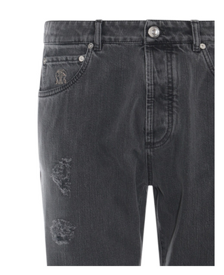 Brunello Cucinelli Washed Distressed Grey Denim Jeans