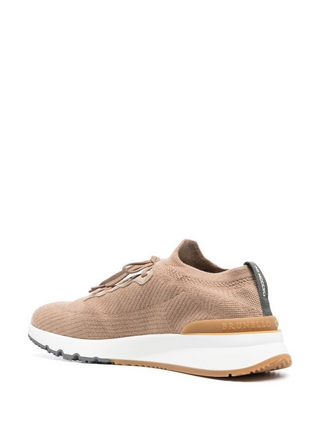 Brunello Cucinelli Knitted Lace-Up Low-Top Sneakers with Chunky Sole