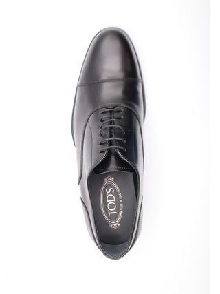 Tods Shiny Black Leather Lace-Up Cap-Toe Oxfords