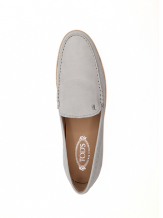 Tods Light Grey Suede Loafers with Raffia Sole