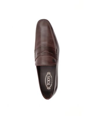 Tods Brown Leather Mocassino Loafers with Braided Detail