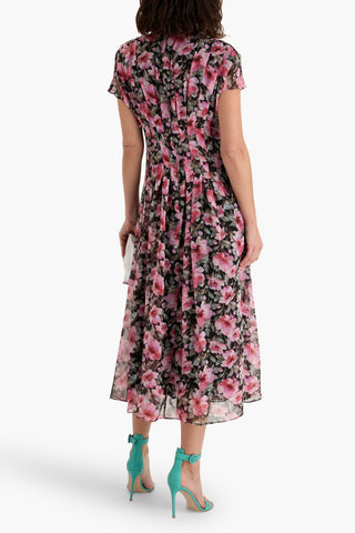 MIKAEL AGHAL PUSSY-BOW FLORAL-PRINT CREPE DE CHINE MIDI DRESS - Size 14
