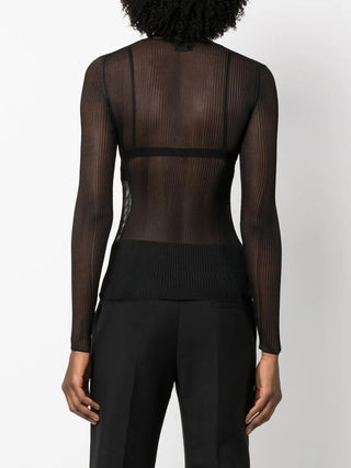 Tom Ford Sheer Ribbed Knit Geometric Pattern Long-Sleeve Top