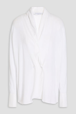 ANOTHER TOMORROW DRAPED STRETCH-CREPE BLOUSE - Size 48