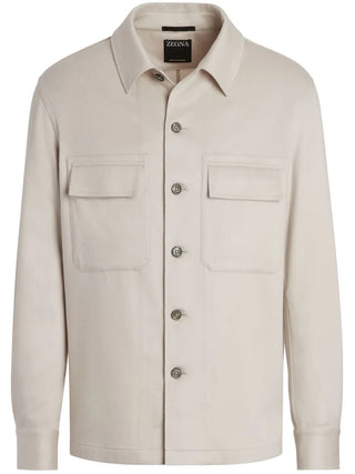 Zegna Ecru Felted Blend Flap Pocket Overshirt