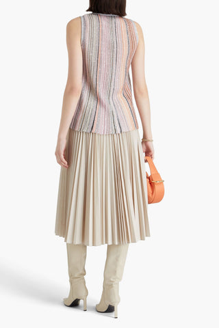 MISSONI SEQUIN-EMBELLISHED METALLIC STRIPED RIBBED-KNIT TANK - Size 38