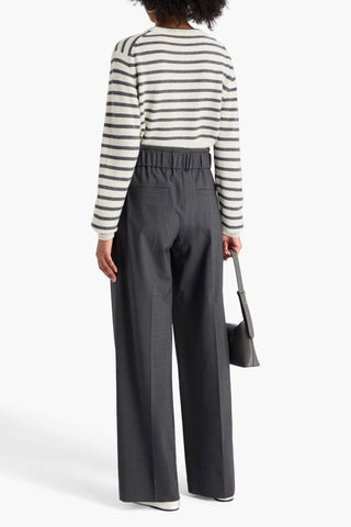 BRUNELLO CUCINELLI BEAD-EMBELLISHED WOOL-BLEND WIDE-LEG PANTS - Size 42