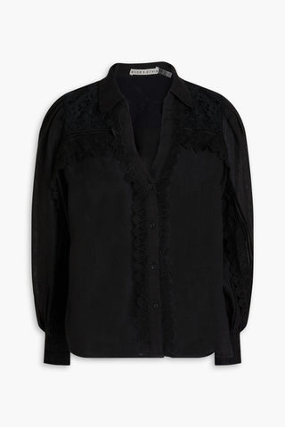 ALICE + OLIVIA LACE-TRIMMED LINEN SHIRT - Size S