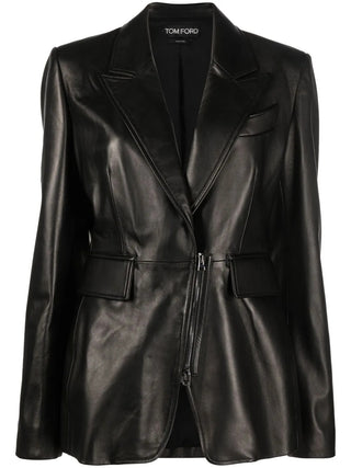 Tom Ford Leather Zip-Front Single-Breasted Blazer