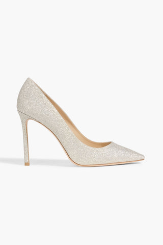 JIMMY CHOO ROMY 100 GLITTERED WOVEN PUMPS - Size 39.5