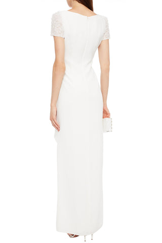 JENNY PACKHAM CAMELLIA EMBELLISHED LACE-PANELED DRAPED CADY BRIDAL GOWN - Size 12