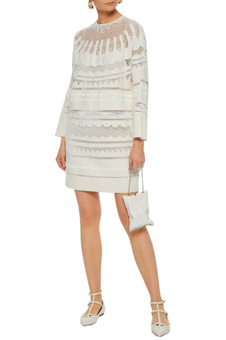 VALENTINO GARAVANI BEAD-EMBELLISHED TULLE-PANELED SILK-BLEND DRESS - Size 38