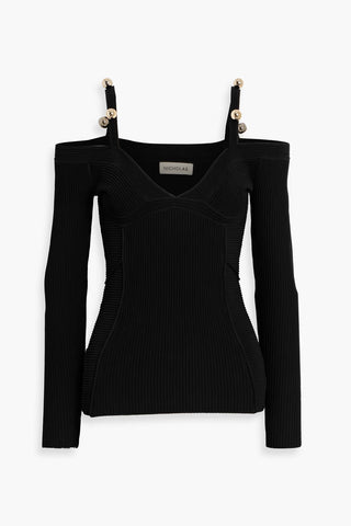 NICHOLAS COLD-SHOULDER RIBBED-KNIT TOP - Size S