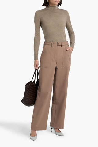 THEORY BELTED COTTON-BLEND TWILL WIDE-LEG PANTS - Size 2