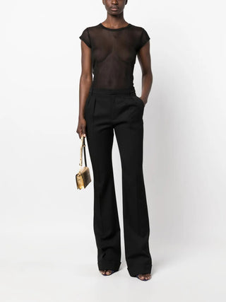Tom Ford Sheer Ribbed Short Sleeve Blouse Black
