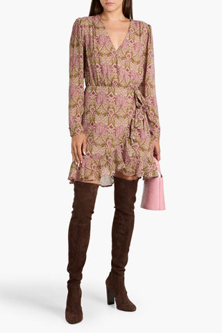 MORRIS & CO. X PAIGE BODEGA RUFFLED FLORAL-PRINT SILK-GEORGETTE MINI WRAP DRESS - Size XS