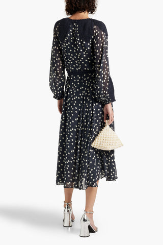 RIXO IRENE CROCHET-PANELED POLKA-DOT CREPE DE CHINE MIDI DRESS - Size 10