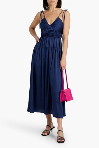 DEREK LAM CALLISTA PLEATED SATIN MIDI DRESS - Size 6
