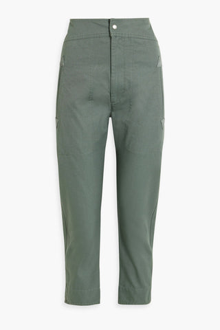 ISABEL MARANT RALUNIAE SUEDE-TRIMMED COTTON TAPERED PANTS - Size 34
