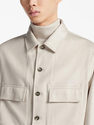 Zegna Ecru Felted Blend Flap Pocket Overshirt