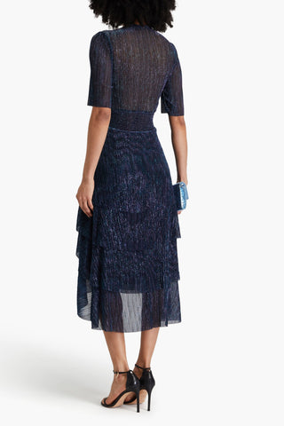 MAJE TIERED LAM MIDI DRESS - Size 36