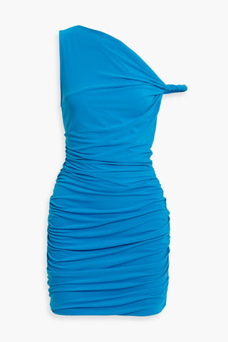 HELMUT LANG ONE-SHOULDER RUCHED CREPE MINI DRESS - Size XL
