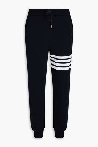 THOM BROWNE STRIPED WAFFLE-KNIT COTTON SWEATPANTS - Size 4