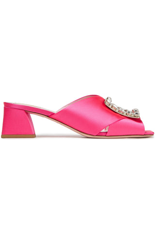 ROGER VIVIER TRES VIVIER CRYSTAL-EMBELLISHED SATIN MULES - Size 38