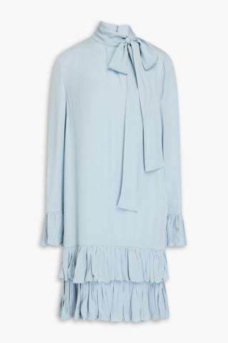 VALENTINO GARAVANI PUSSY-BOW TIERED CREPE MINI DRESS - Size 38