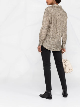 Brunello Cucinelli Silk Paisley Pattern Button-Down Shirt with Bead Embellishment