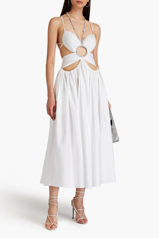 AREA RUCHED EMBELLISHED COTTON-POPLIN MIDI DRESS - Size 2