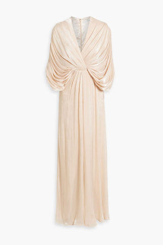 BADGLEY MISCHKA DRAPED METALLIC GEORGETTE GOWN - Size 2