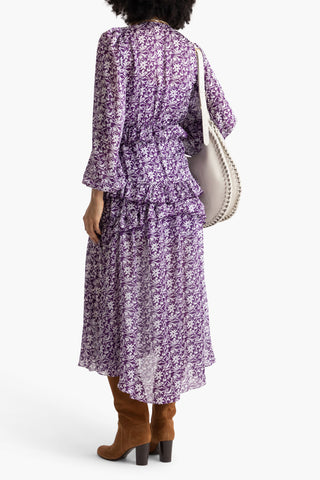 MAJE RUFFLED FLORAL-PRINT CHIFFON MIDI DRESS - Size 38