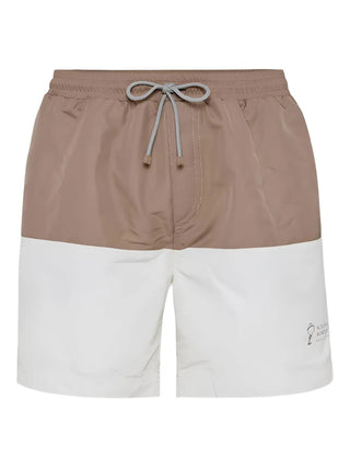 Brunello Cucinelli Color-Block Technical Fabric Logo-Embroidered Swim Trunks