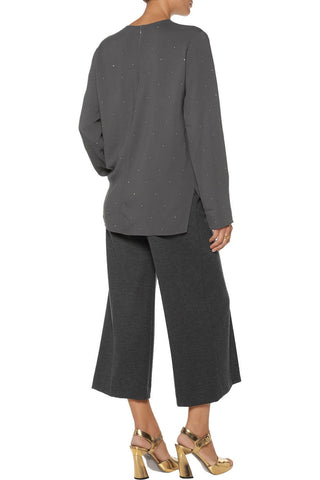 STELLA MCCARTNEY CRYSTAL-EMBELLISHED CREPE DE CHINE TOP - Size 40