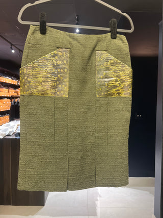 Tom Ford Textured Weave Pencil Skirt with Scale-Effect Pockets