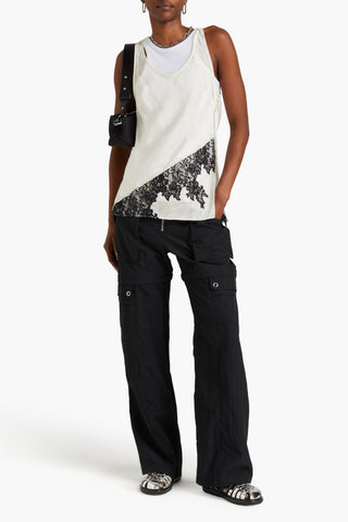 3.1 PHILLIP LIM LACE-TRIMMED LAYERED COTTON-JERSEY AND SATIN TANK - Size L