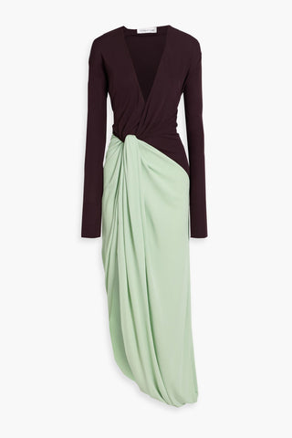 VICTORIA BECKHAM DRAPED TWO-TONE JERSEY MAXI DRESS - Size 8